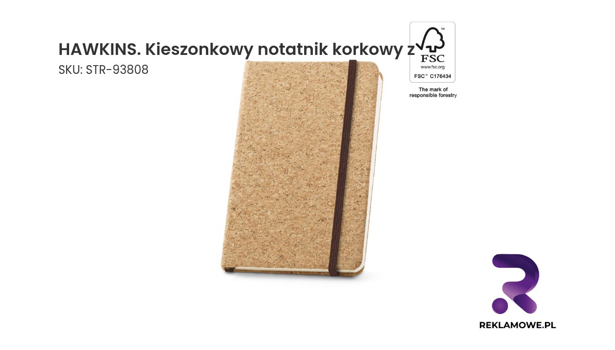 HAWKINS. Kieszonkowy notatnik korkowy z gładkimi stronami, z certyfikowanego materiału FSC™ i innych certyfikowanych materiałów Kieszonkowy notatnik korkowy Hawkins