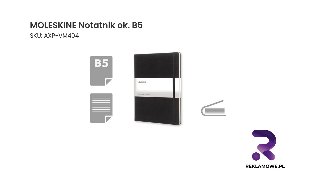 Notatnik Moleskine formatu około B5 z czarną okładką