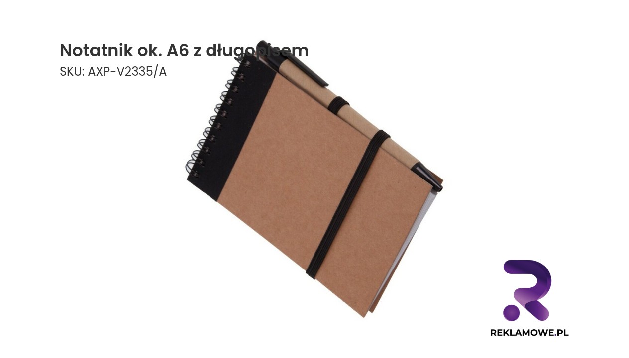 Notatnik formatu A6 z dołączonym długopisem
