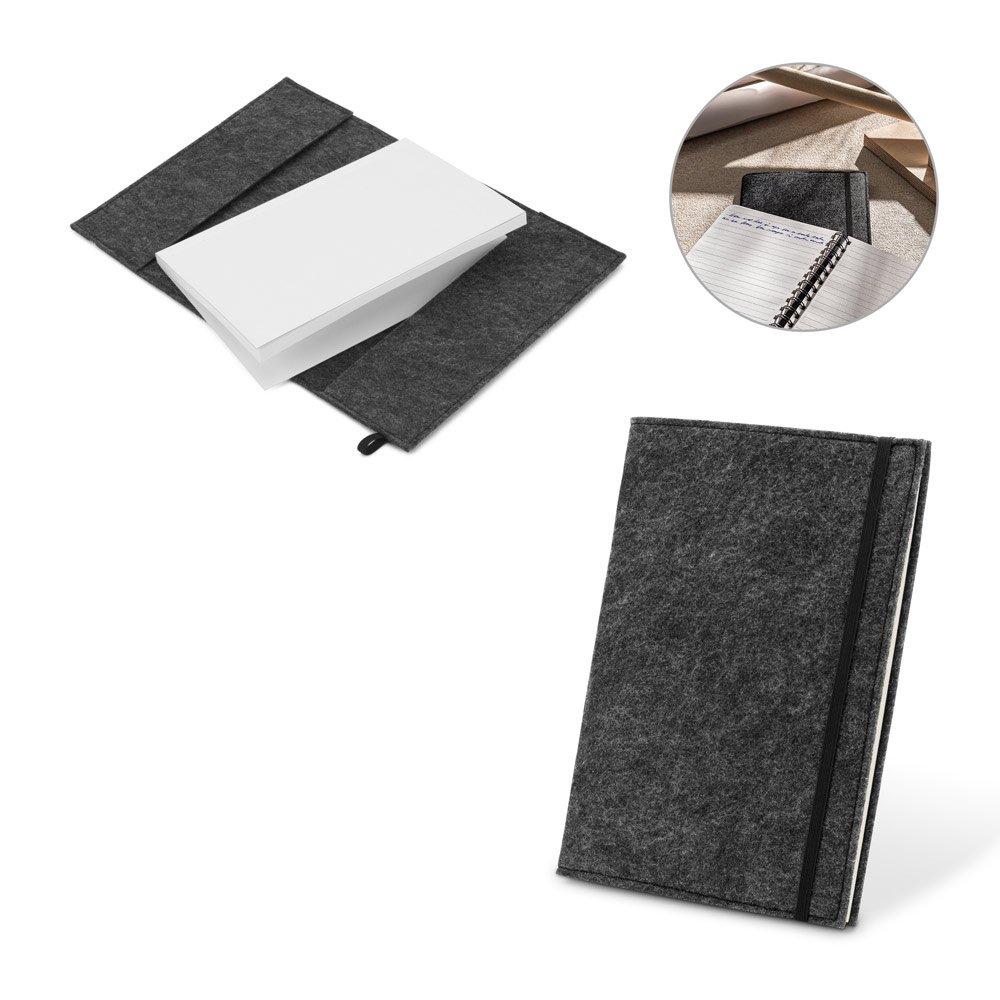 BALDWIN. Notatnik A5 z okładką z filcu z recyklingu (100% rPET) i stronami w linie w 100% z papieru pochodzącego z recyklingu 93636_set