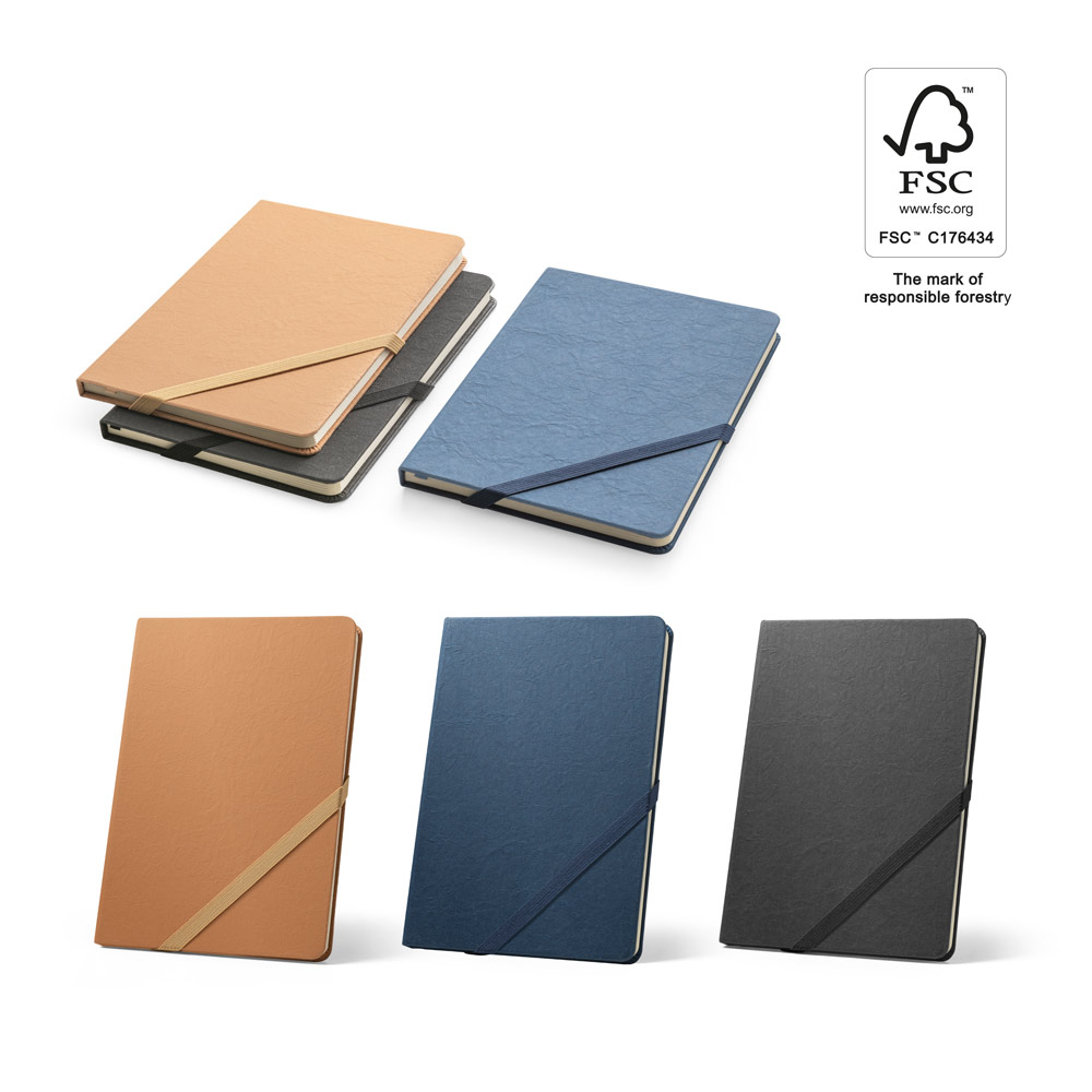 HUXLEY. Notatnik formatu A5, wykonany z papieru wodoodpornego, z kartkami w linie, wykonany z materiału z certyfikatem FSC™ i innych materiałów kontrolowanych 93338_set