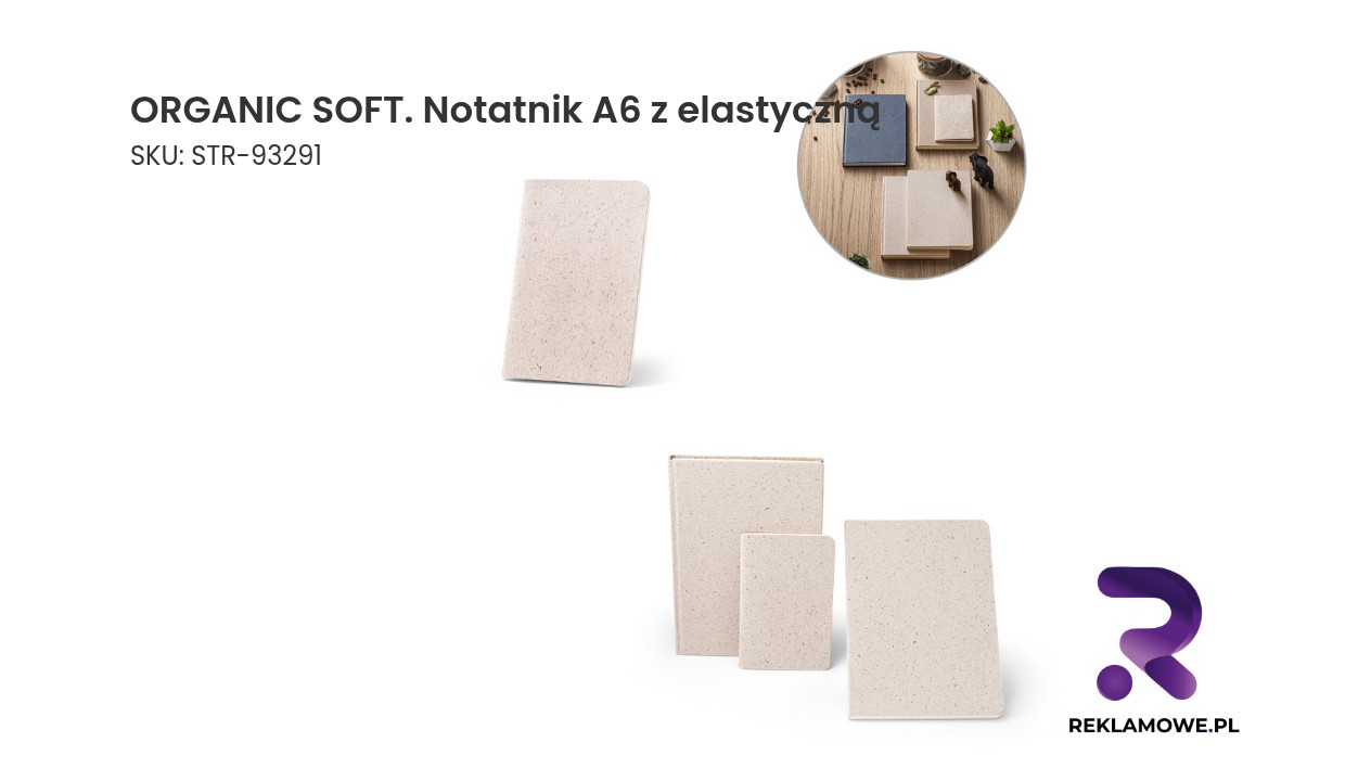 ORGANIC SOFT. Notatnik A6 z elastyczną okładką wykonaną z organicznej masy, z rośliny zwanej ORGANIC SOFT notatnik A6 z elastyczną opaską